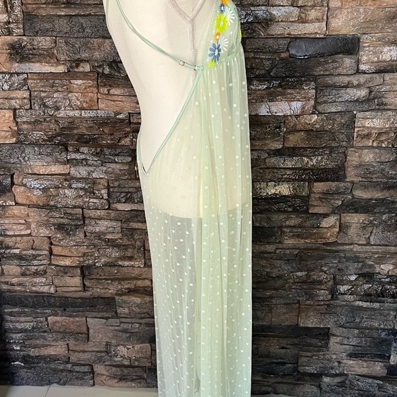 Floral Embroidered Sheer Babydoll Lingerie - Green - Picture 2 of 13